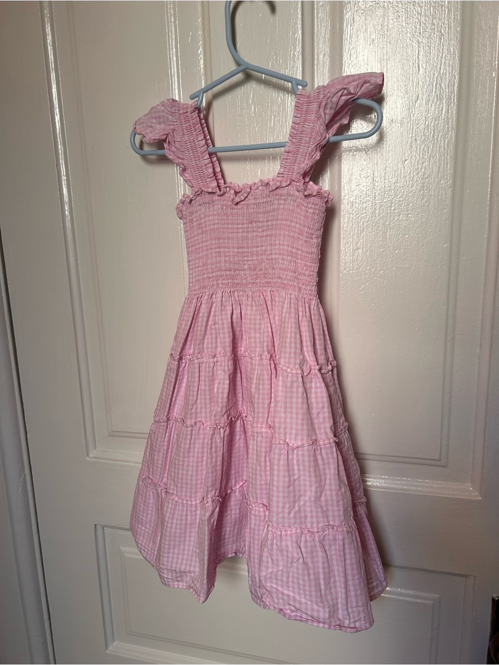 Hill House Pink Gingham Tiered Sundress with Ruffle Straps